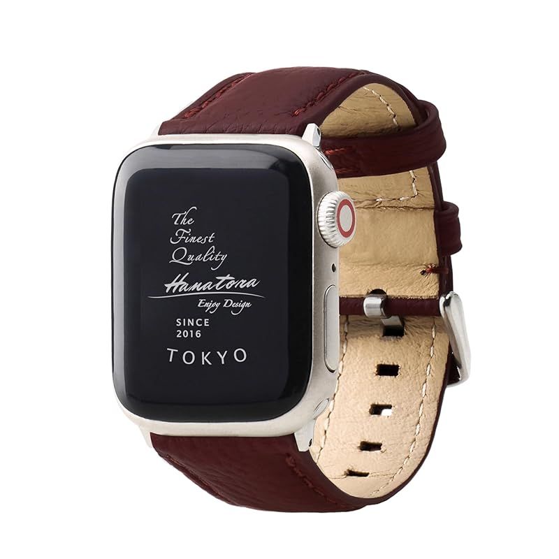 HANATORA アップルウォッチ用バンド AppleWatch互換性 バンド コンパチブル 49mm 45mm 44mm 42mm 本革 シュリンクレザー メンズ レディース ワイン シルバー AWBGZ01-L-Wine-SV プレゼント人気 ギフト