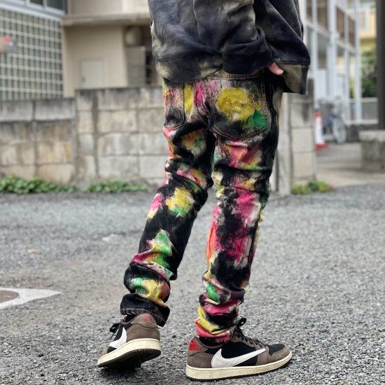 XLサイズ LEFLAH レフラー painted bleach denim skinny (BLACK