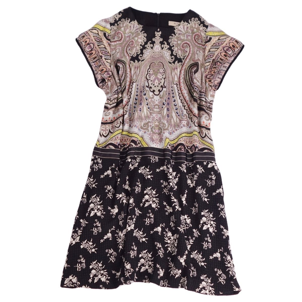 ✨美品✨ エトロ　ペイズリー柄ワンピース　ストレッチ　フレンチスリーブ　ドレス 希少カラー✨ETRO エトロ ワンピース ドレス 黒 ペイズリー