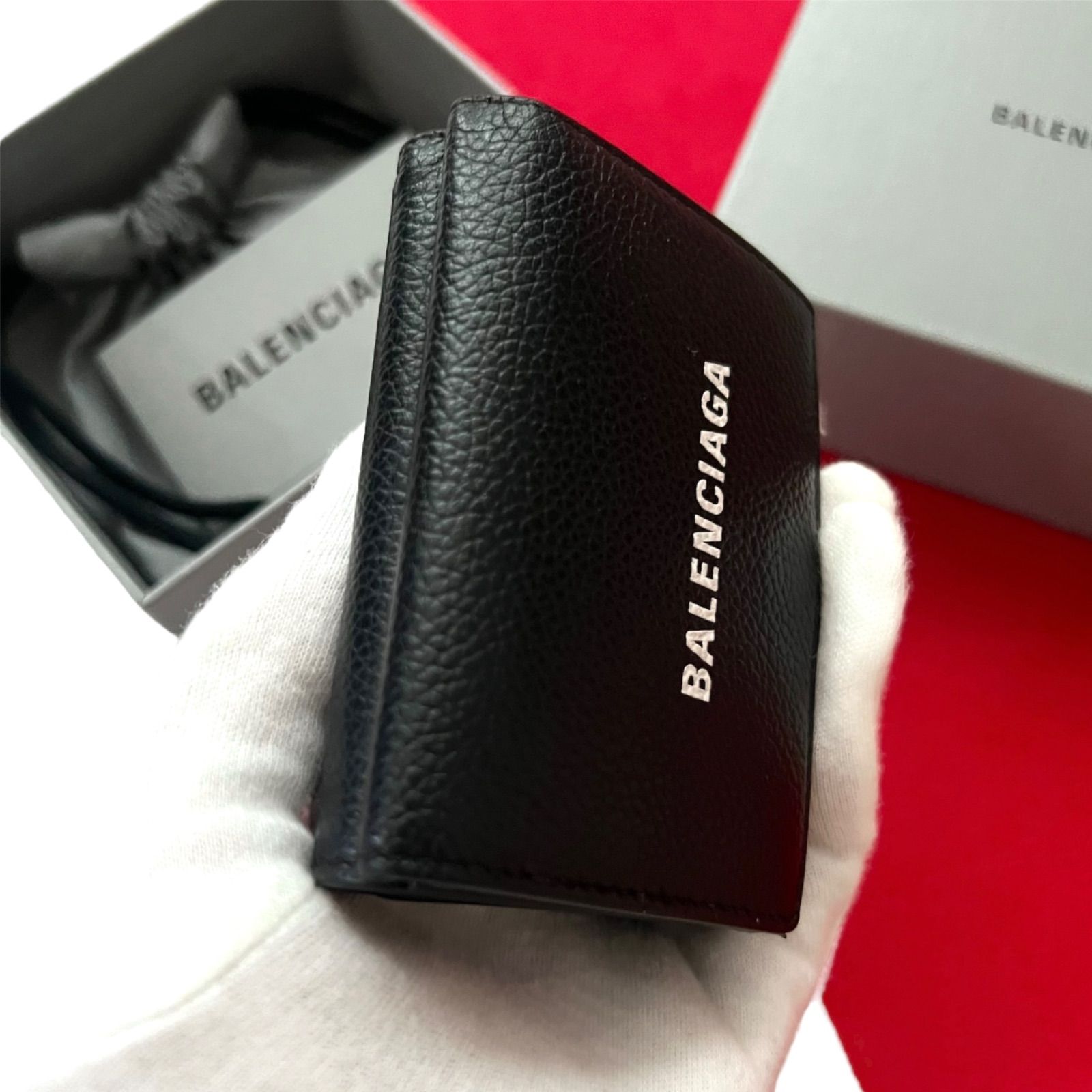 極美品　BALENCIAGA ブラック 三つ折り財布　キャンバス×レザー　ロゴ入 ✨美品✨BALENCIAGA バレンシアガ 三つ折り財布 ロゴ ブラック