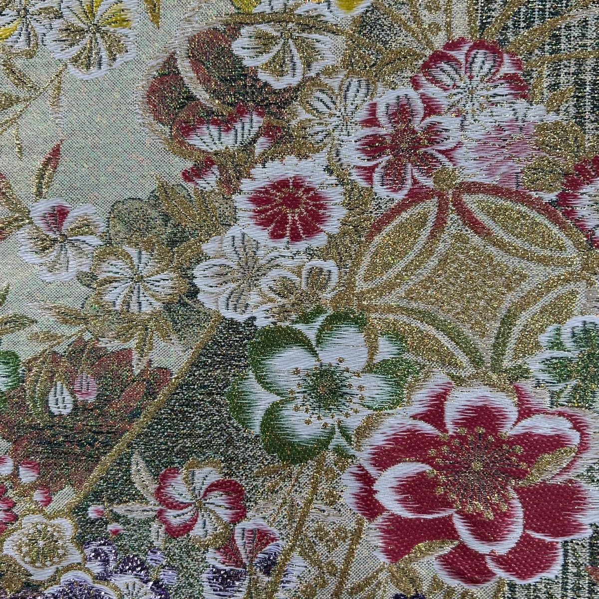 袋帯 美品 秀品 桜 七宝文 箔 金糸 金色 六通 正絹 【中古