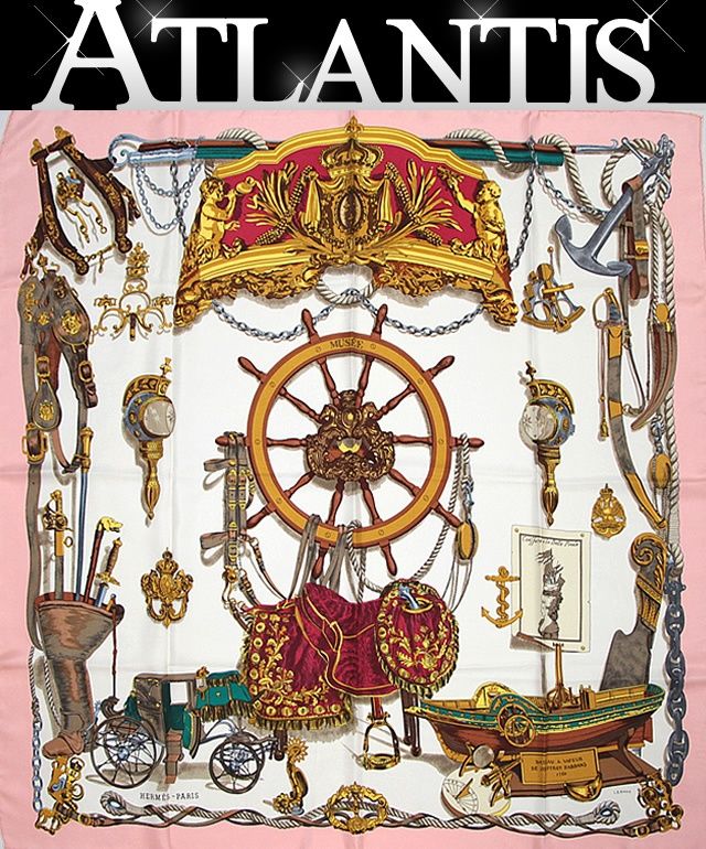 エルメス HERMES カレ90 大判スカーフ MUSEE 博物館 ライトピンク シルク100％ 70988