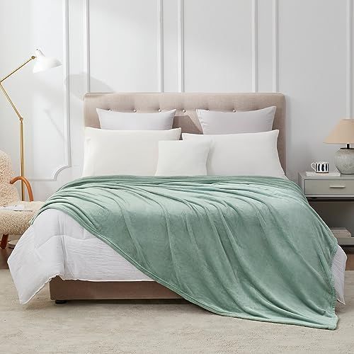 カルダモングリーン_180x200 Hansleep 毛布 もうふ ダブル 夏用 ブランケット 大きめ 180x200cm 大判 カルダモングリーン マイクロファイバー 柔らかく 肌触り フランネル 洗える 軽量 静電防止 四季