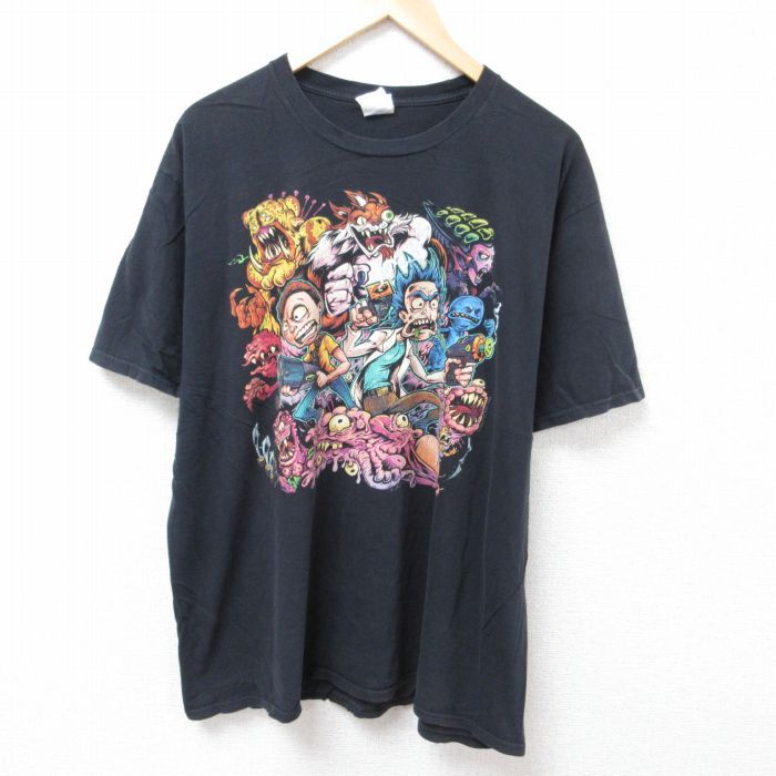 XL/古着 半袖 Tシャツ メンズ アニメ リックアンドモーティ コットン クルーネック 黒 ブラック 24jun10 中古