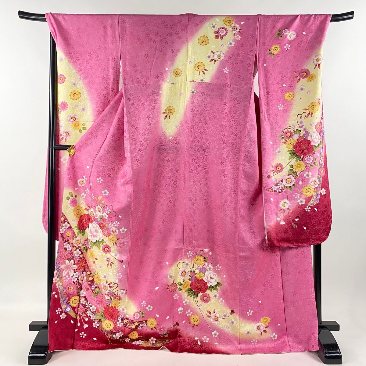 振袖 身丈170.5cm 裄丈70cm L 袷 花束 熨斗 金彩 ぼかし ピンク 正絹 名品