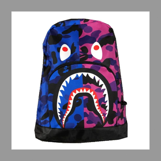 A BATHING APE シャークヘッドプリント 黒サル 猿顔バッグパック／リュック