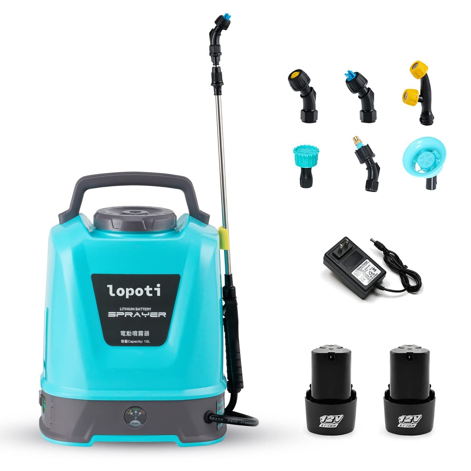 噴霧器 電動 充電式 12V 自動噴霧器 10L 大容量タンク 2.6Ahバッテリ2本付き 残量表示 圧力調整 連続自動噴霧 背負い式 伸縮チューブ 軽量 低騒音 洗車 園芸 水やり用 掃除 芝生 畑 防除 日本語取扱説明書付き