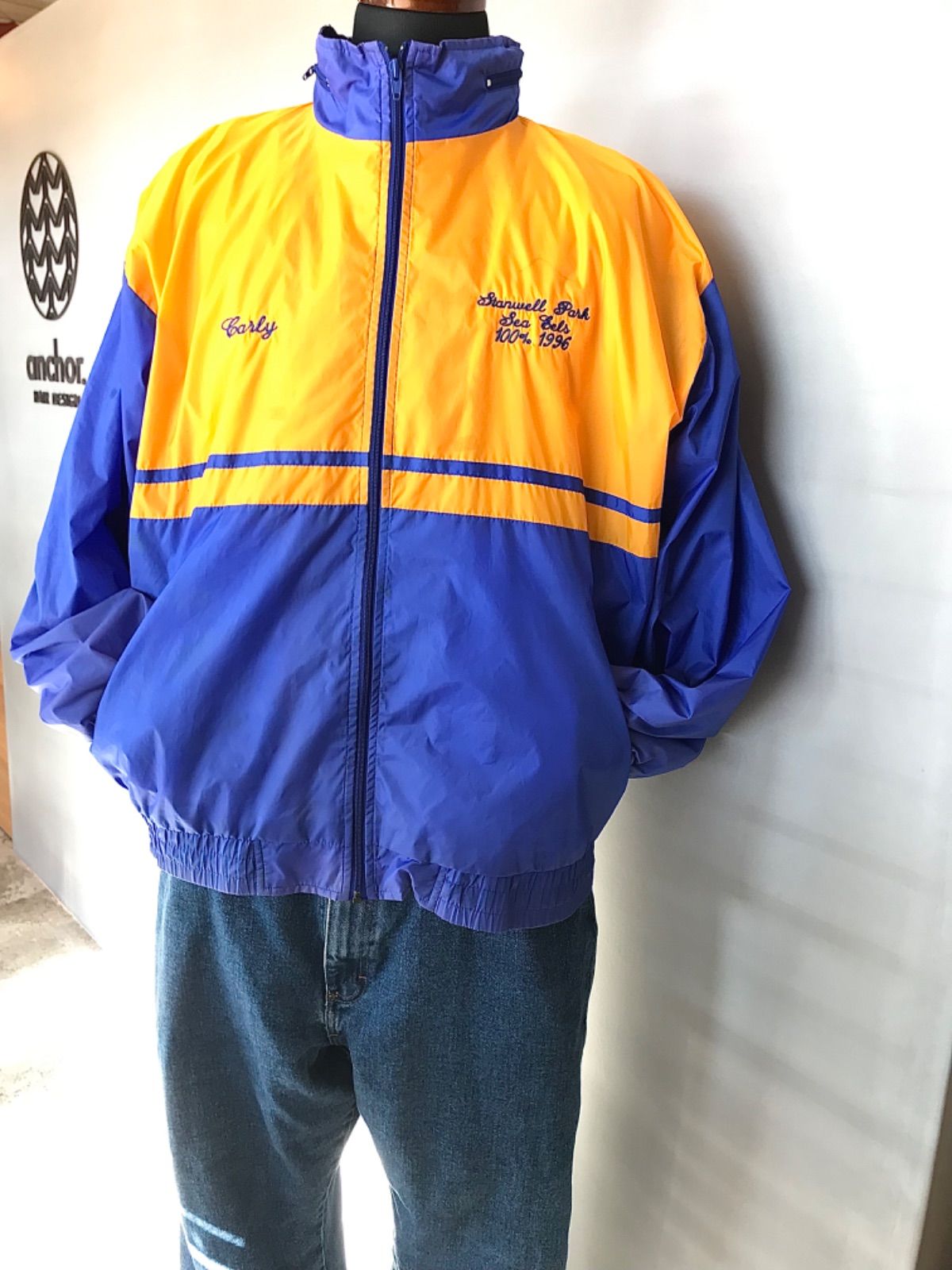 SPORTM トラックジャケット ナイロンジャケット 青 × 橙 Lサイズ