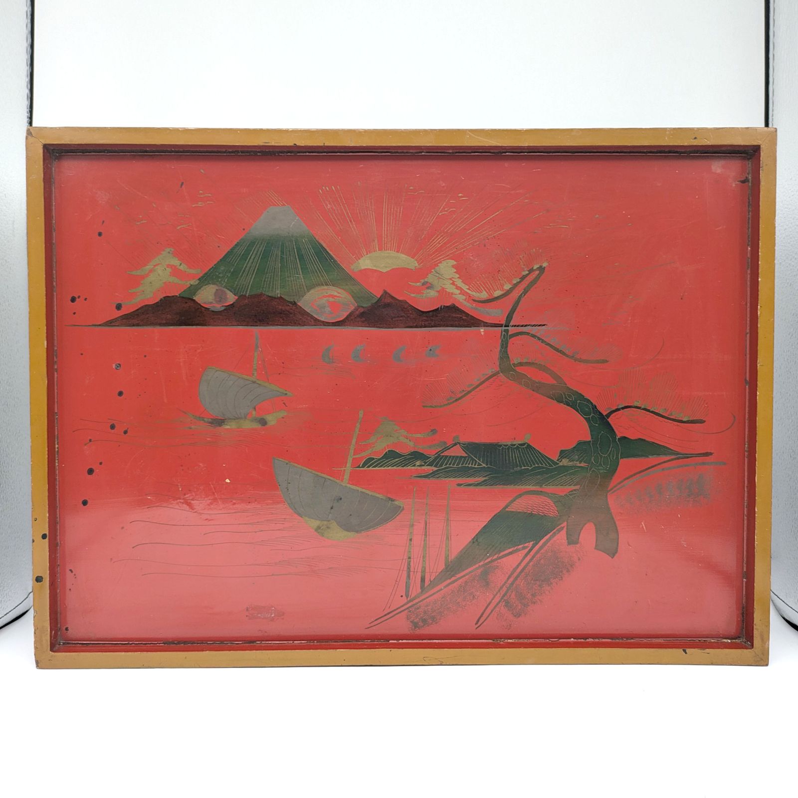 輪島塗・脚付膳・富士山・朱塗沈金・明治時代・年代物・骨董品