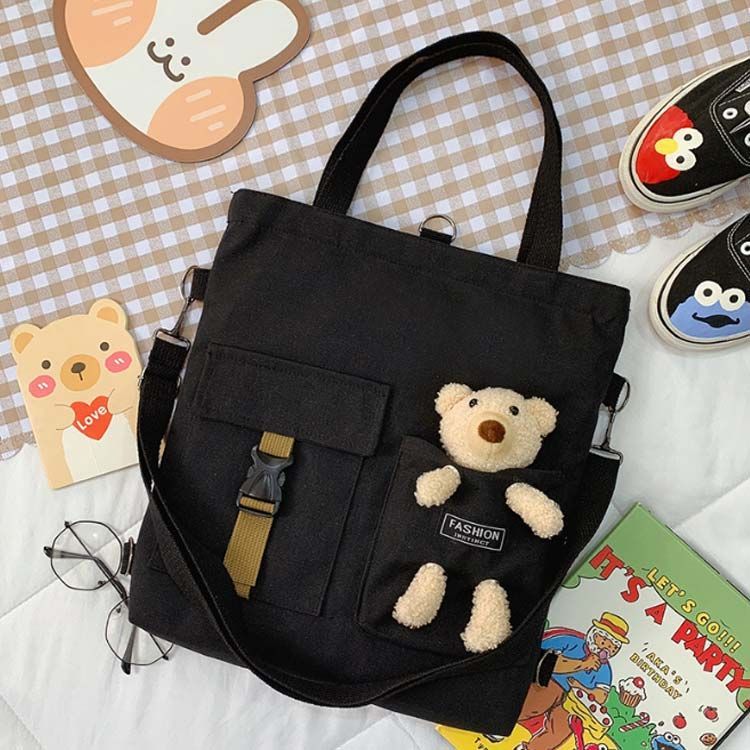 ぬいぐるみ付き キャンバスバッグ トートバッグ ショルダー