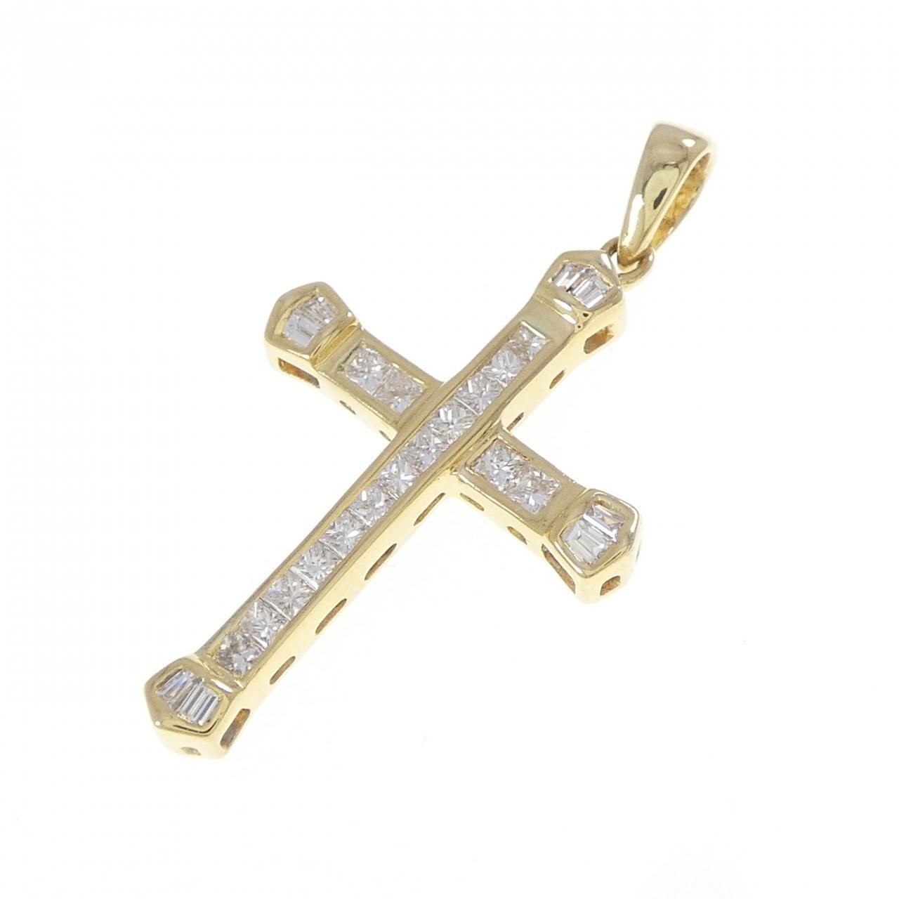 K18YG クロス ダイヤモンド ペンダント
