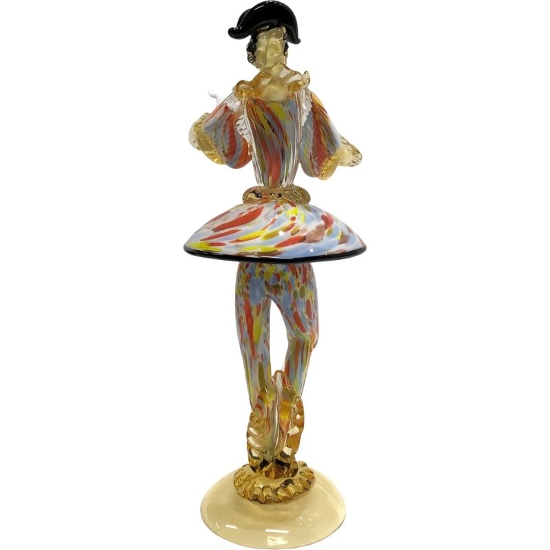 ムラーノグラス 道化人形 置物 ヴェネチアングラス マスカレード ガラス工芸 イエロー系 【中古】 22507K458 ムラーノグラス 道化人形 置物 ヴェネチアングラス マスカレード