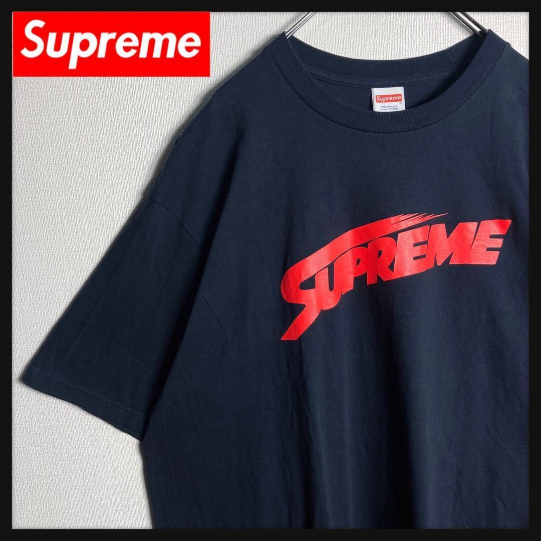 美品】シュプリーム ビッグロゴ入り定番カラーTシャツ 希少XLサイズ 紺 