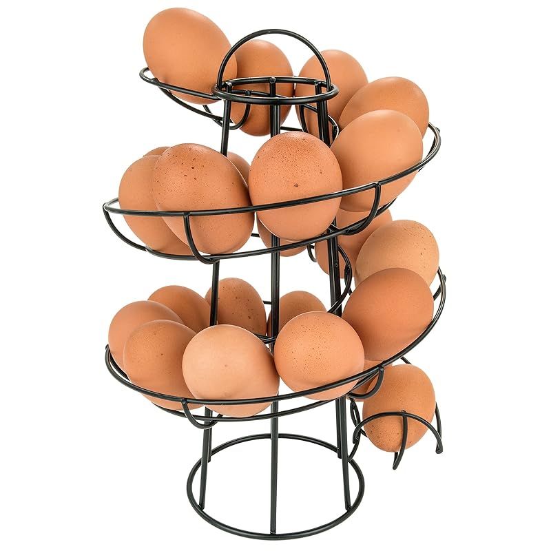 Southern Homewares デラックスブラックスチールエッグスケルターディスペンサーラック - モダンなスパイラルエッグホルダー カウンタートップエッグストレージと整理ラック エッグディスプレイホルダー 1