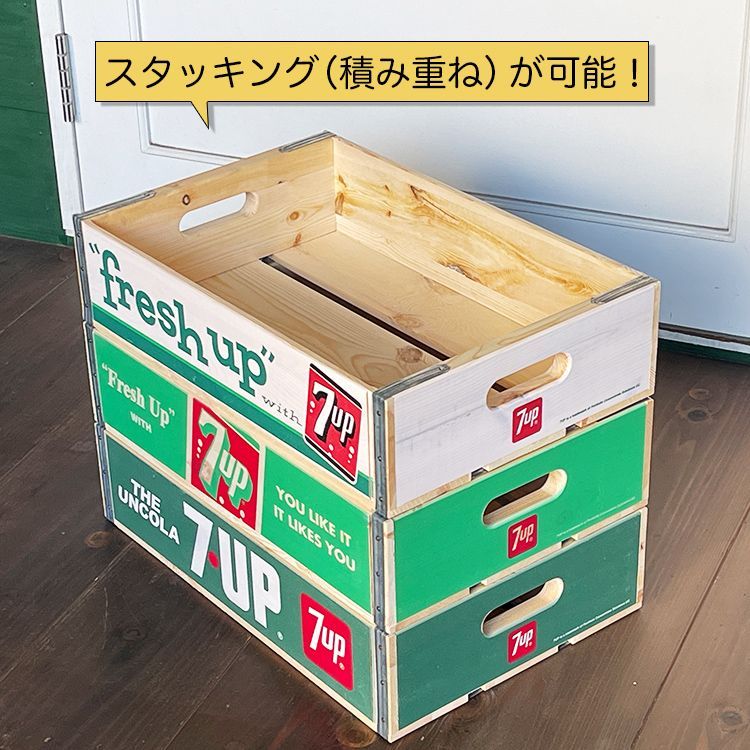 7UP　セブンアップ　ウッドクレート　ソーダ木箱　（ライトグリーン）　単品　■　アメリカン雑貨　アメリカ雑貨