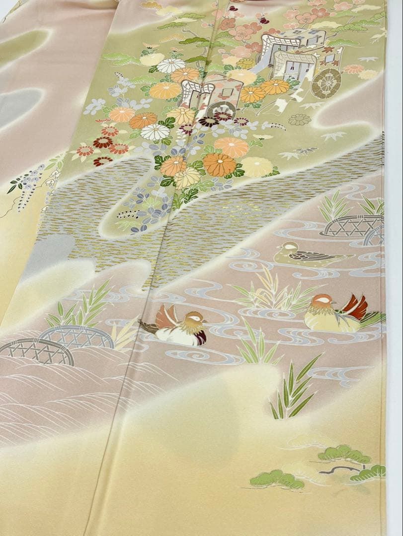 千總謹製 京友禅 訪問着 金駒 金彩 紋意匠 源氏車 鴛鴦 正絹 - メルカリ