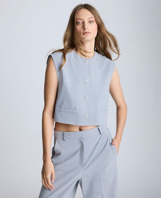 【送料無料】 ケネスコール レディース ジャケット・ブルゾン アウター Women's Pinstripe Four-Button Boxy Vest Grey Dusk/Pure White