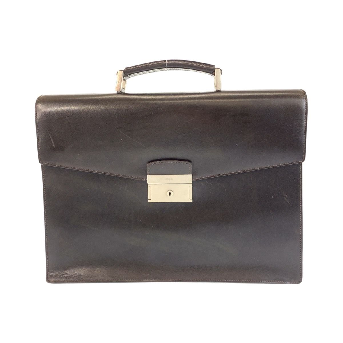 PRADA プラダ ビジネス ブリーフケース 鍵 ロゴ金具 レザー ブラウン PRADA プラダ ビジネス ブリーフケース 鍵 ロゴ金具 レザー