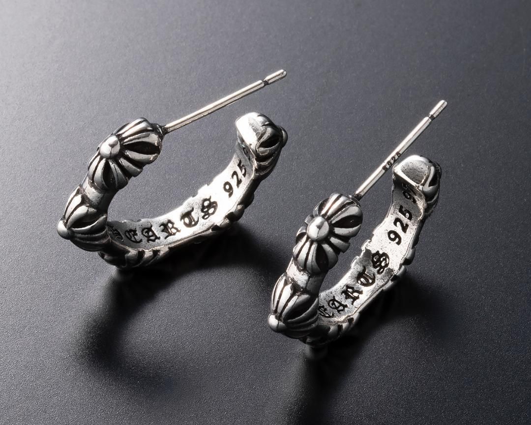 silver925 フープピアス 百合 クロス両耳 両耳用】シルバークロス フープピアス メンズ レディース [P17x2