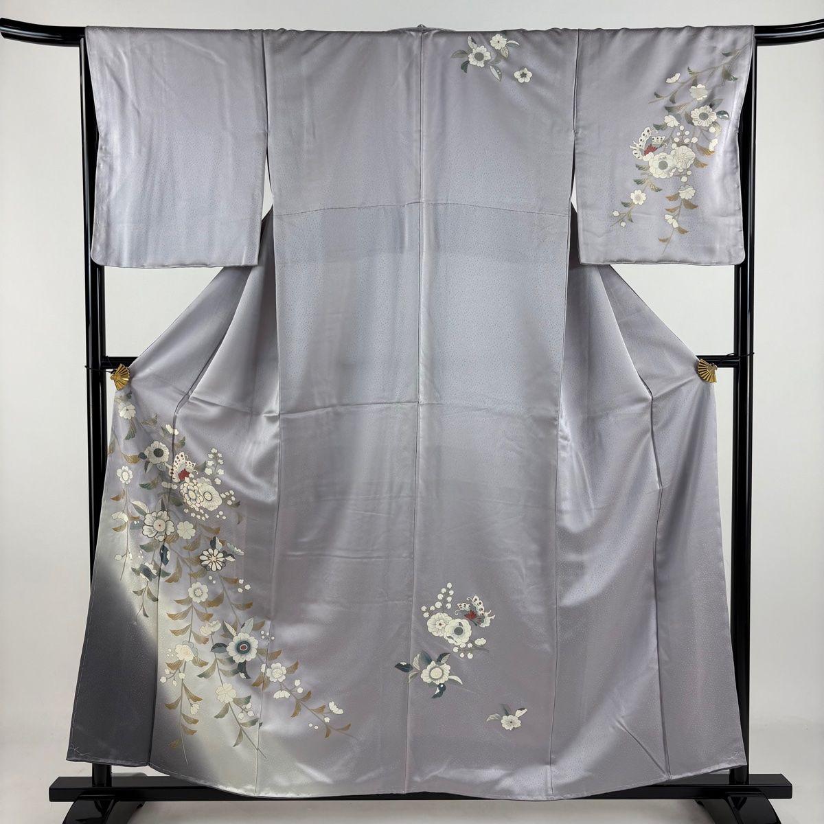 訪問着 身丈156.5cm 裄丈66cm M 袷 蝶 草花 金糸 金彩 薄紫 正絹 秀品