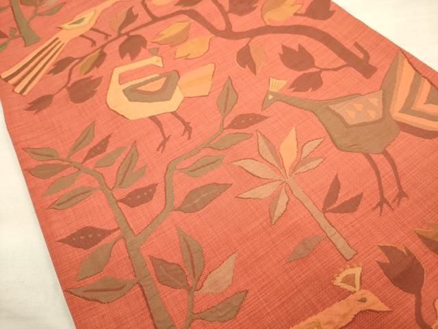 平和屋着物○名門木屋太 今河織物 六通柄袋帯 花鳥文 正絹 逸品  