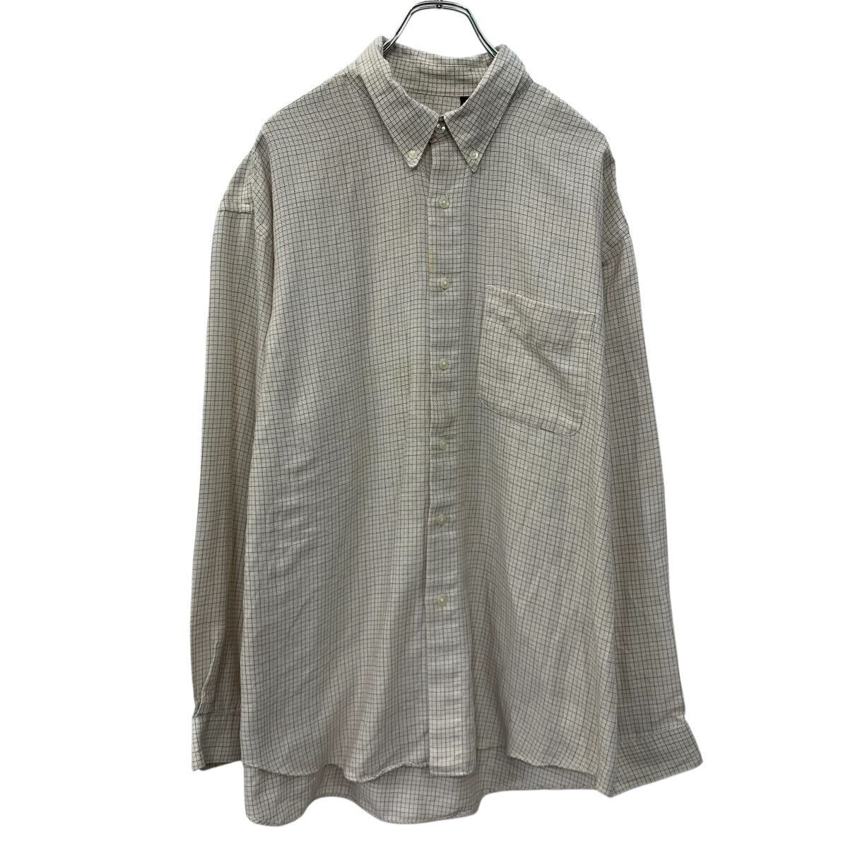 VANHEUSEN 長袖 チェックシャツ XL アイボリー マルチカラー ボタンダウン ボタン 胸ポケット シンプルシャツ 春物 a710-5931