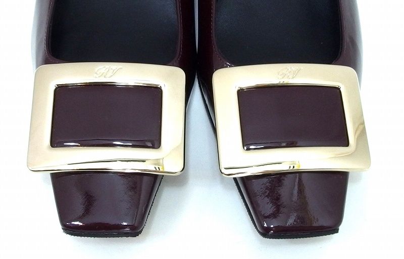 225392 Roger Vivier ロジェ ヴィヴィエ バレリーナ パテントレザー フラット ローヒール スクエアバックル 36.5 ボルドー KIN-KAAI_COM