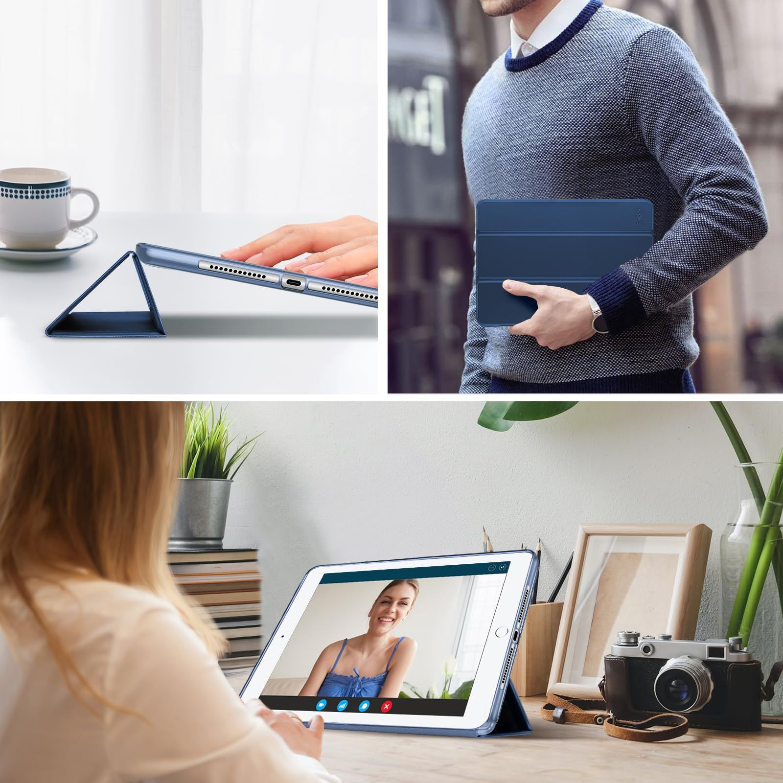 ダークブルー スタンド機能 TPUバックカバー スマートケース ３つ折り 保護カバー 1 2 Air iPad 2017 5世代 2018 6世代 ケース 9 7 ProCase