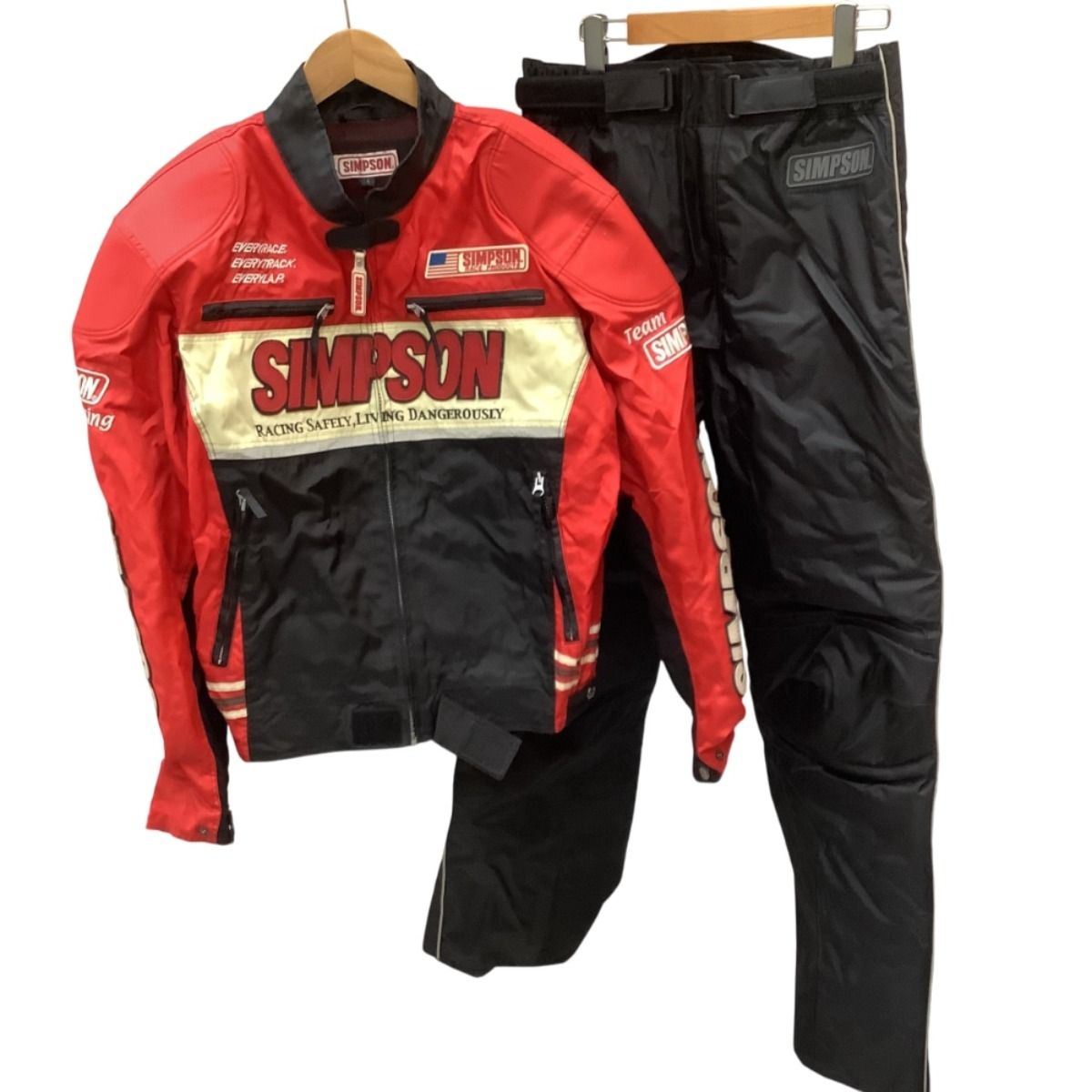 ♪♪simpson シンプソン メンズ ライダース バイクウェア セットアップ ジャケット パンツ SIZE L ブラック×レッド