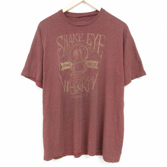 XL/古着 半袖 Tシャツ メンズ ウイスキー 大きいサイズ クルーネック エンジ 霜降り 24jun20 中古