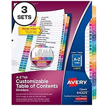 Avery Ready インデックス 目次仕切り 26タブ 11125 3 sets