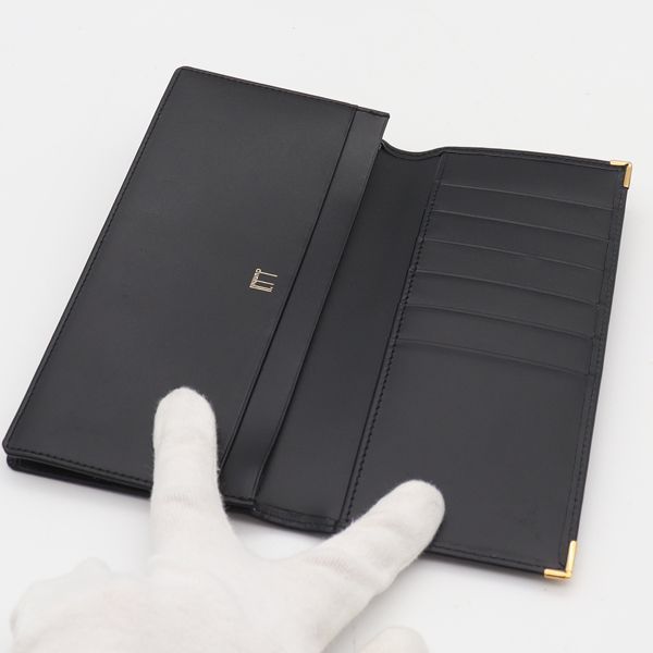 良品 ダンヒル レザー 黒/ブラック ゴールド金具 長札入れ