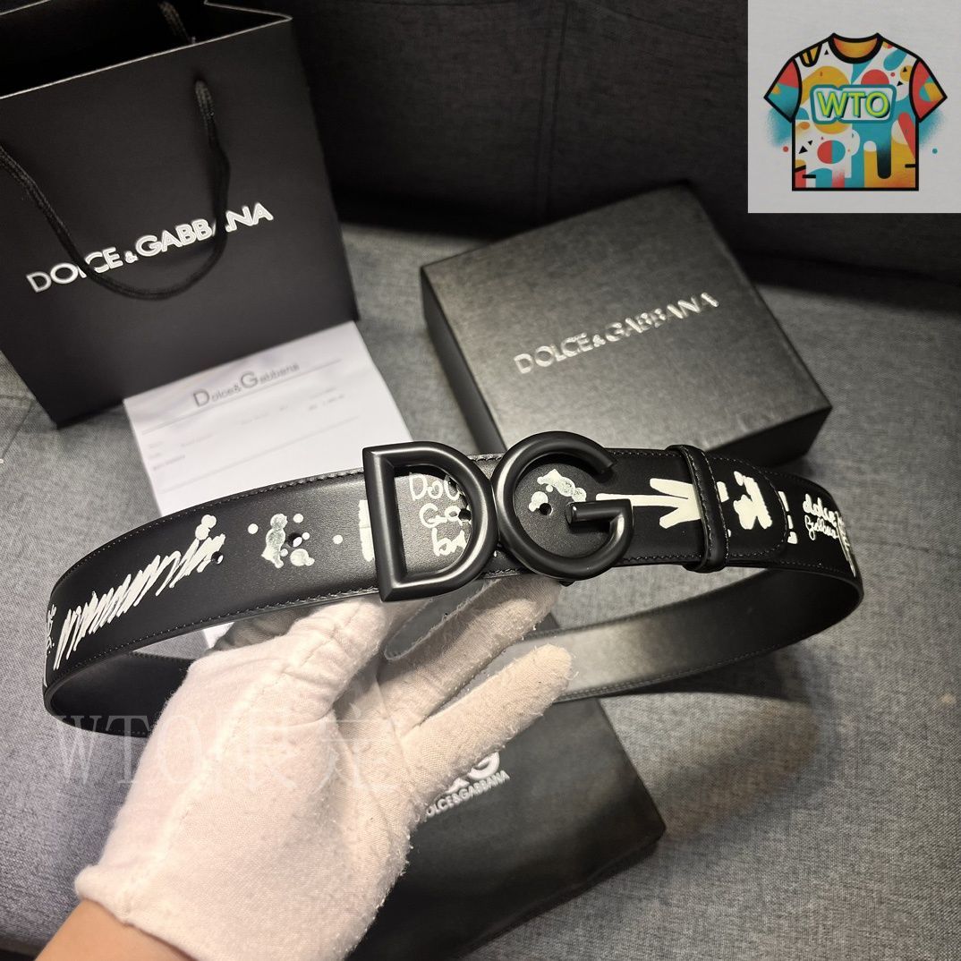 タイムセール！✨希少✨Dolce&Gabbanaベルト 今日特価】Dolce&Gabbana 4.0cm ブラックプリント 小牛皮ベルト