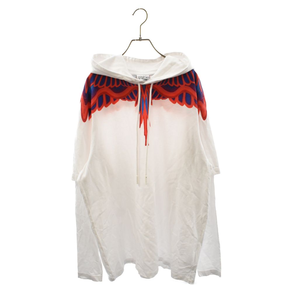 MARCELO BURLON (マルセロバーロン) フェザーデザインレイヤードカットソースウェットプルオーバーパーカー CMAB044S22JER001 ホワイト