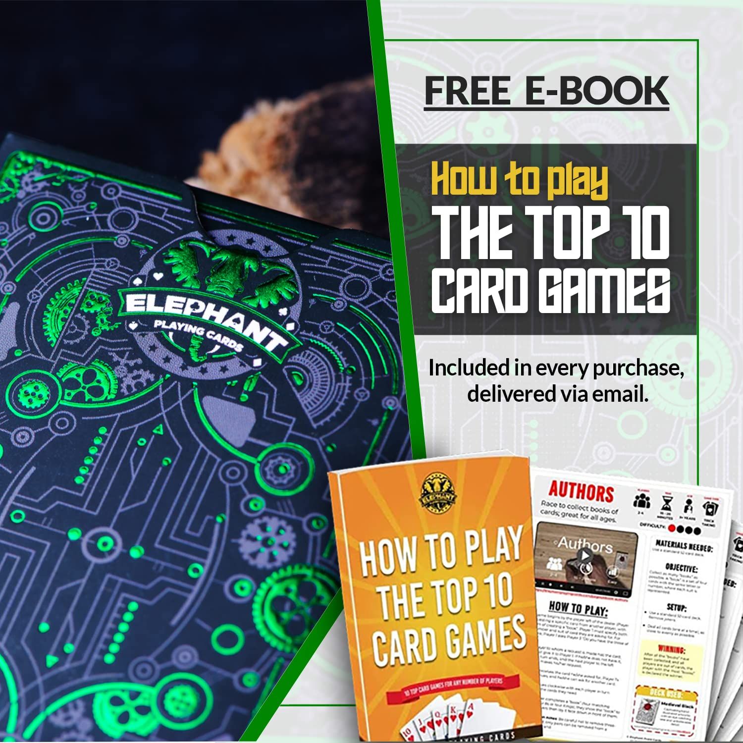 Elephant Playing Cards サイバーパンクグリーン トランプカード カードディストリーデッキ 子供用&大人用 クールなトランプ カードゲーム電子書籍付き  ポーカー サイバーパンクカード [グリーン] Cyberpunkトランプ カードデッキ 無料カードゲーム電子書籍付きカード ...