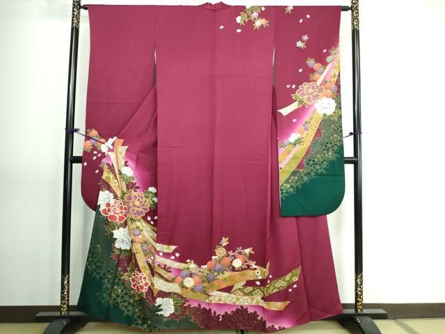 【華やか】⭐️金彩振袖⭐️縮緬⭐️雪輪重ね文様⭐️ 平和屋着物□豪華振袖 束ね熨斗花文 暈し染め 金彩 正絹 逸品