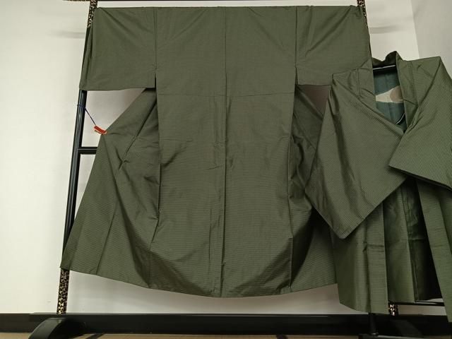 本場大島紬 アンサンブル 格子 正絹 逸品 平和屋着物□男性 キング