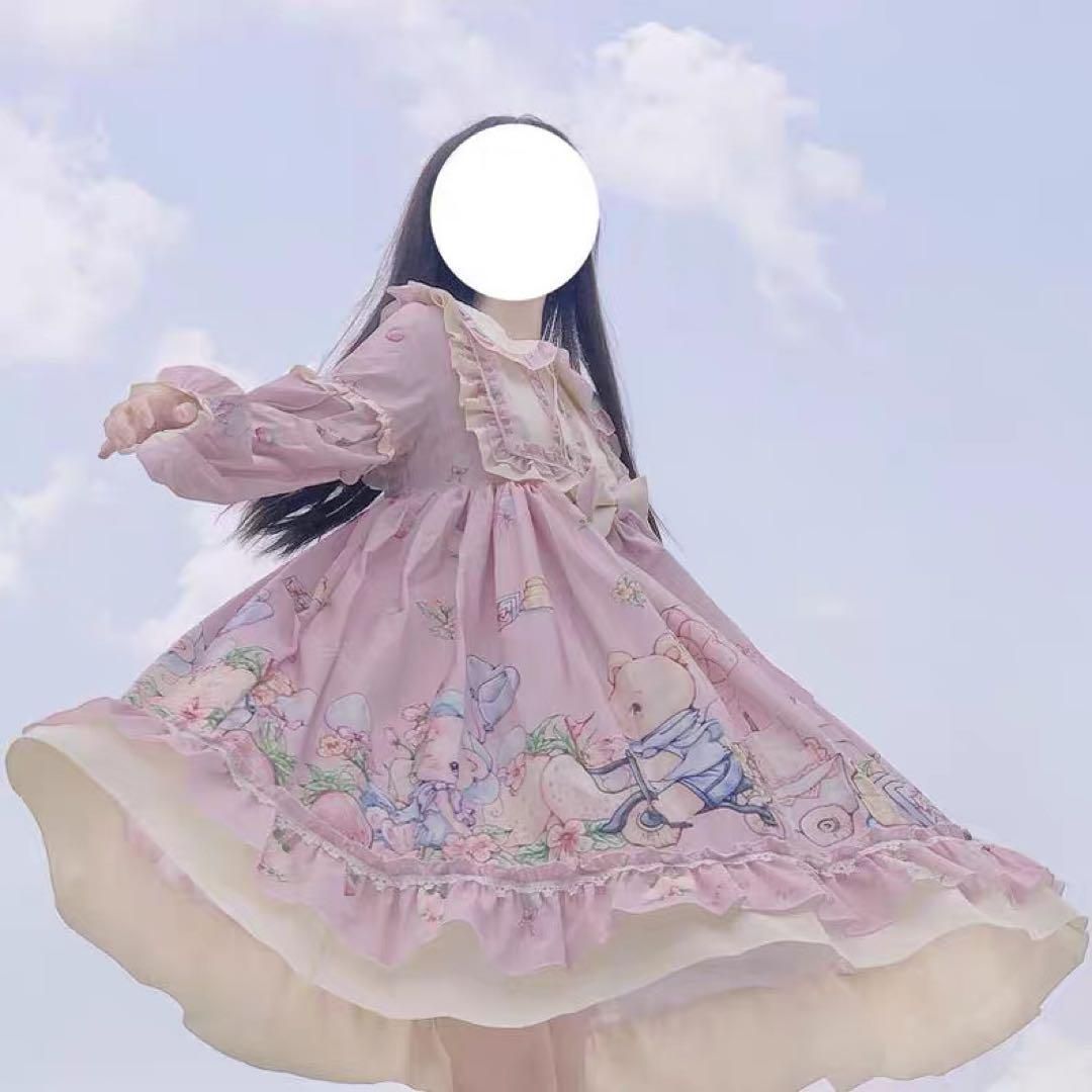 ☪ キュートなクマちゃん柄ロリータワンピース