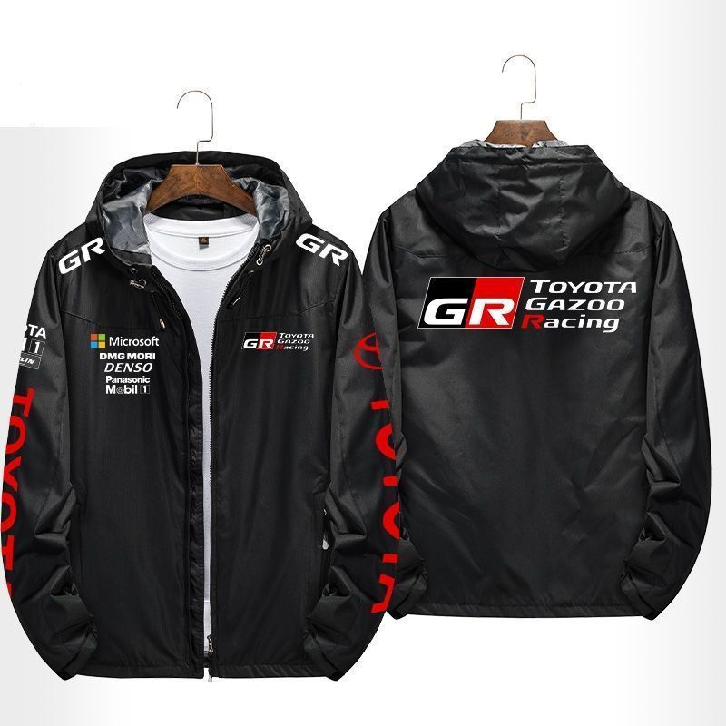 トヨタ GR Gazoo Racing モータースポーツ ロゴ アウトドアスポーツウェア ジッパーパーカー スウェット 釣り服 冬服 ブラック