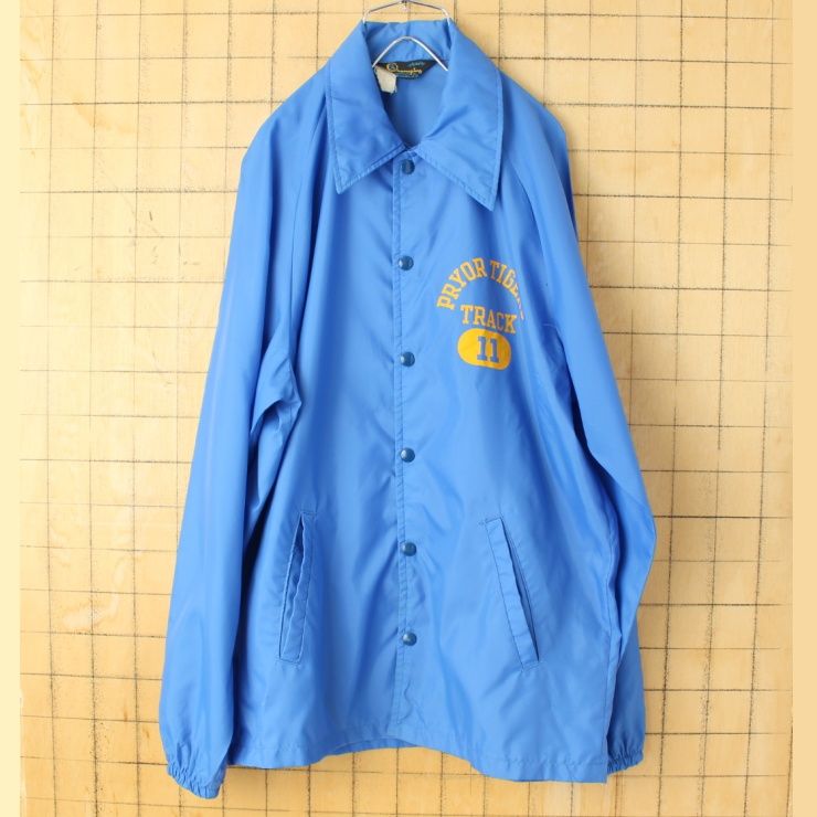 70s champion チャンピオン ランタグ ナイロン コーチジャケット ブルー メンズL相当 PRYOR TIGERS アメリカ古着 050725ss263