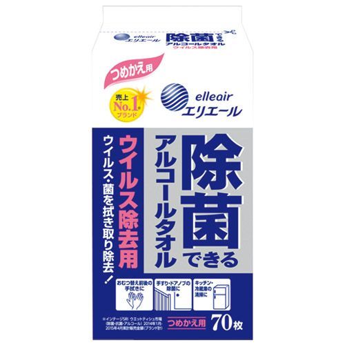 除菌できるアルコールタオル詰替70枚×24袋 大王製紙