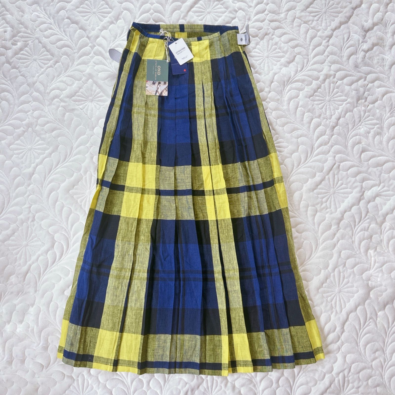 ファッション雑誌 O Neill of DUBLIN オニールオブダブリン SHIPS別注 リネン キルトスカート 巻きスカート チェック柄 91丈 イエロー ネイビー 8