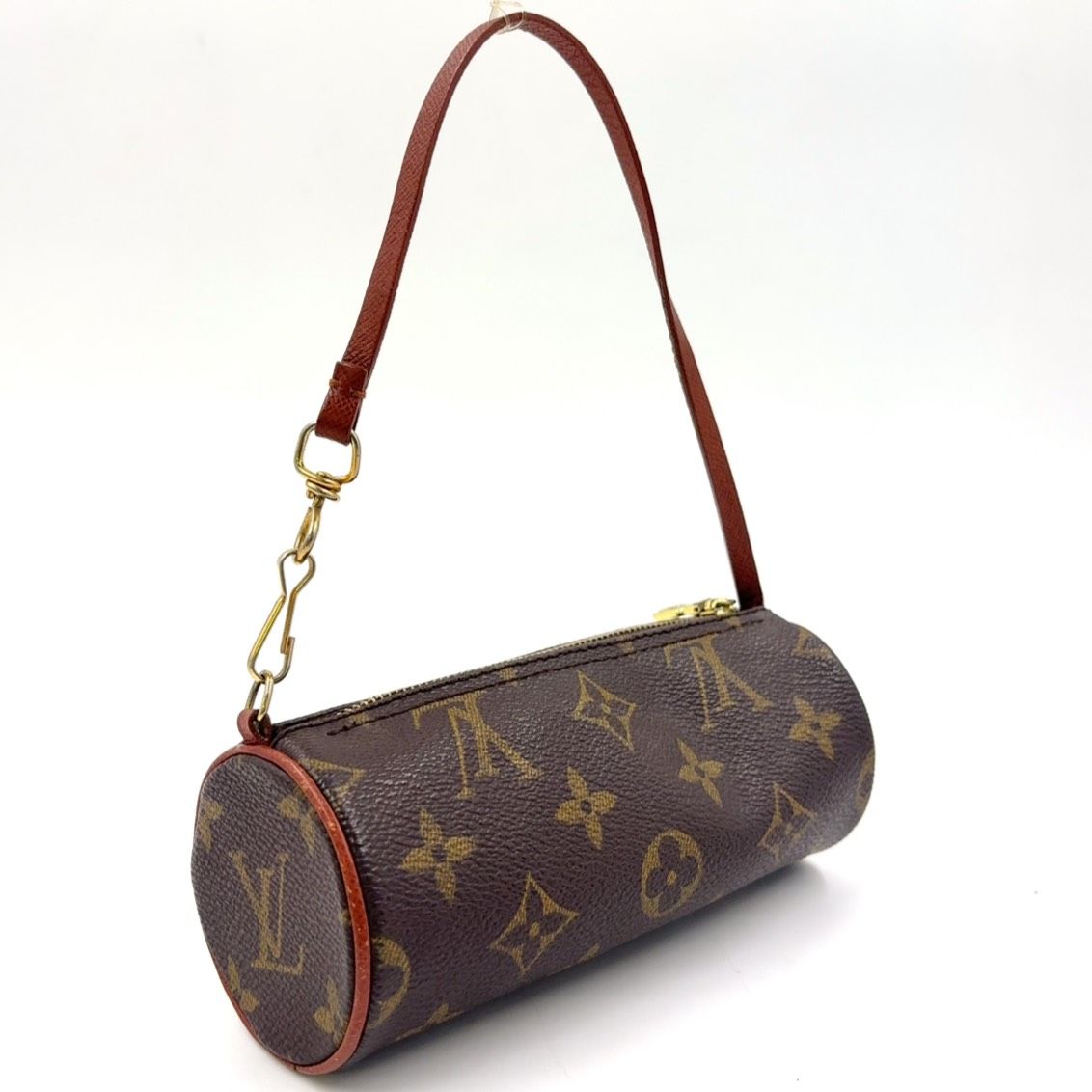 LOUIS VUITTON パピヨン付属ポーチ レザー×PVC ブラウン ボディバッグ ゴールド