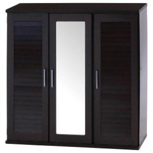 不二貿易 シューズボックス 玄関収納 ブラウン 4段 幅90×奥行34.5×高さ93 cm ミラー付き ルーバータイプ 下駄箱 靴箱 86192