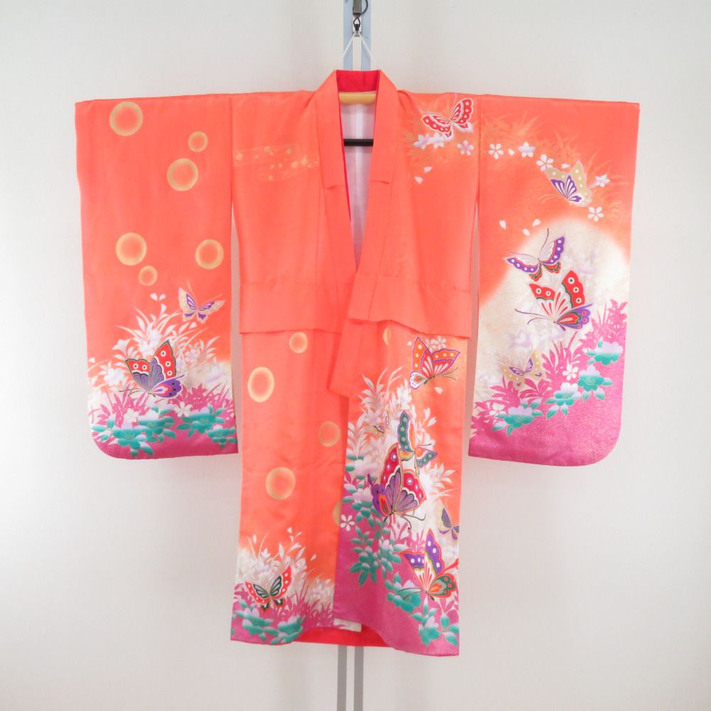 Y★2749★ 子供着物 七五三 女の子 7才 花柄 チョウ ピンク色 Y☆2749☆ 子供着物 七五三 女の子 7才 花柄 チョウ ピンク色