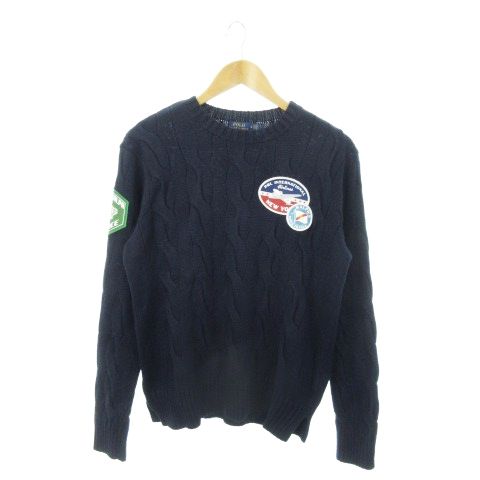 ポロ ラルフローレン POLO RALPH LAUREN ケーブル ニット セーター クルーネック コットン 長袖 ワッペン 飛行機 ロゴ M 紺 ネイビー |MN24 GY18