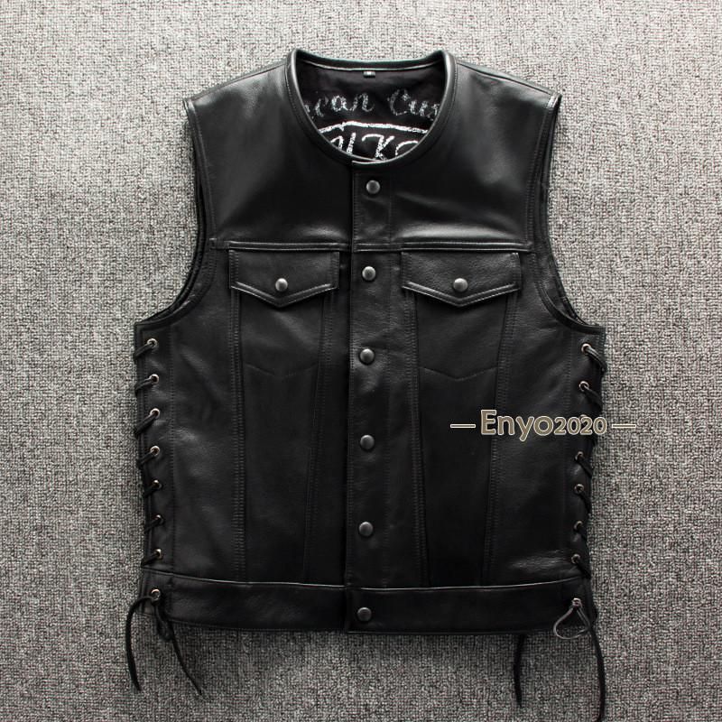 ライダースベスト メンズ レザーベスト 皮ベスト ジレ チョッキ ノースリーブ レザー バイク 大きいサイズ 防水 おしゃれ かっこいい レザーベスト メンズ 牛革 メッシュ 本革ベスト 黒色 通気性