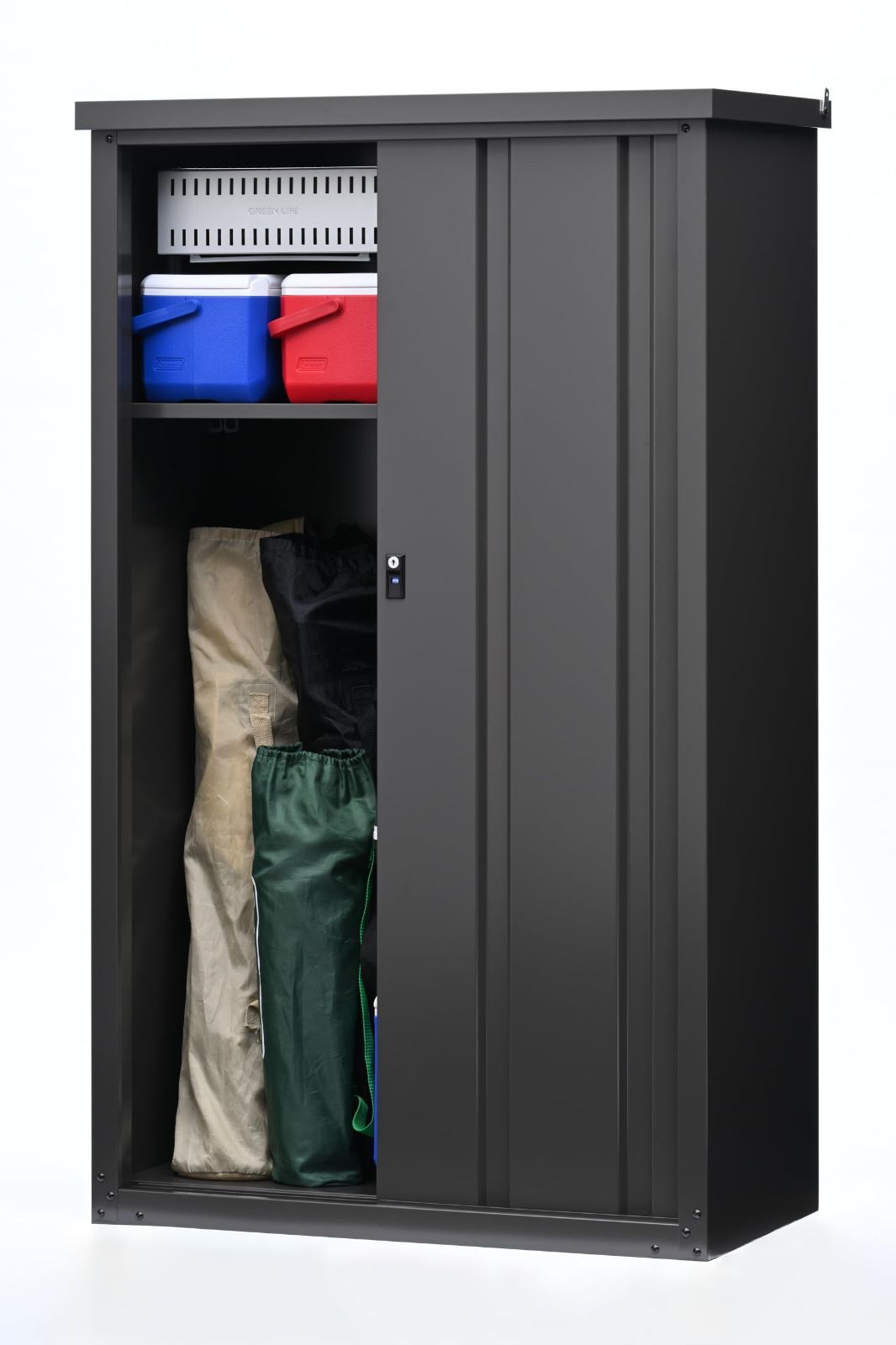 調整 な可動棚 錆に強い HSB-153 AGY 棚板1枚 鍵付き 長尺収納可 幅92×奥行48.5×高さ154cm アッシュグレー 大型 屋外 収納庫 物置 グリーンライフ