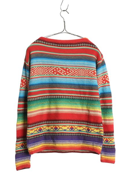 凛激安SALE!! なクーポン配布中! 00s ローレンジーンズ ラルフローレン ネイティブ ボーダー ニット セーター レディース S ポロ ボートネック カットソー 薄手