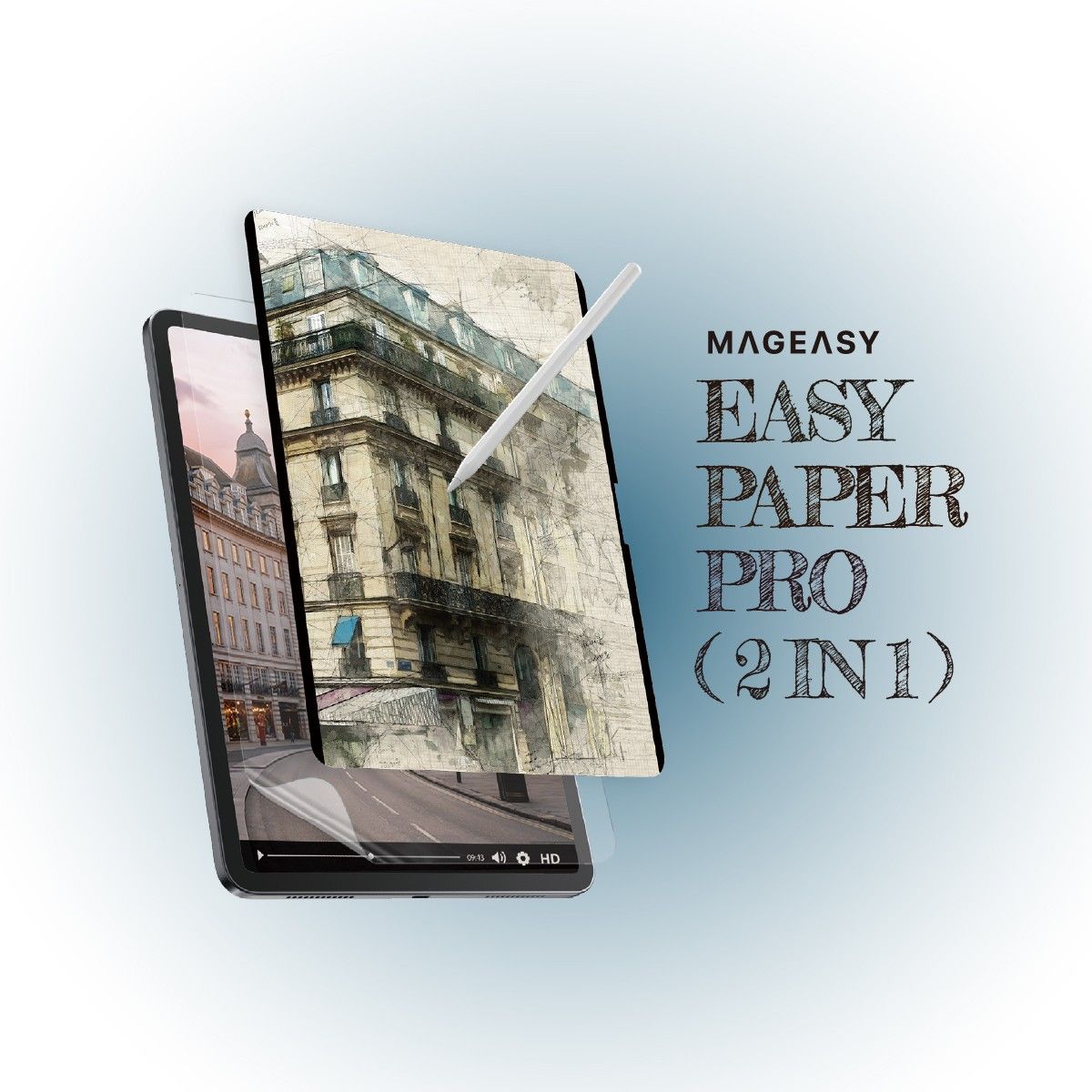 iPad Air 11インチ M2 フィルム 2枚 セット ペーパーライク さらさら 紙質 イラスト 保護フィルム iPadAir 11 2025 対応 MagEasy Easy Paper Pro 2 in 1